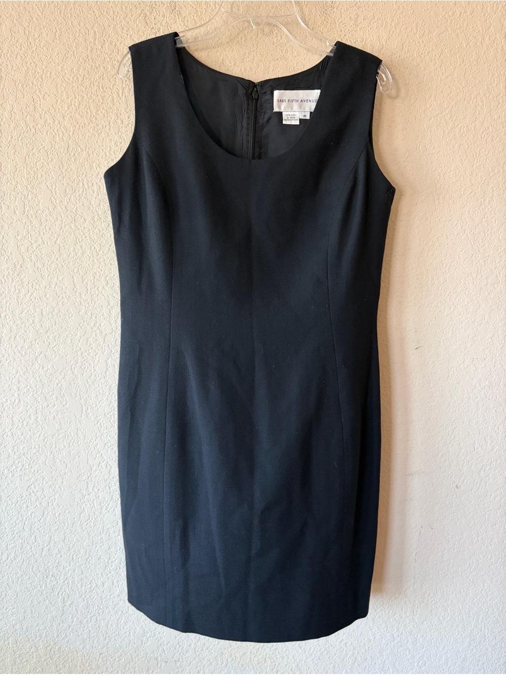 Saks Fifth Avenue Vintage 100% Wool Black Sheath Dress Size 10